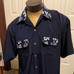 Dragonfly Mens XL Navy Short Sleeve Button Down Graphic Bikini Girl Back